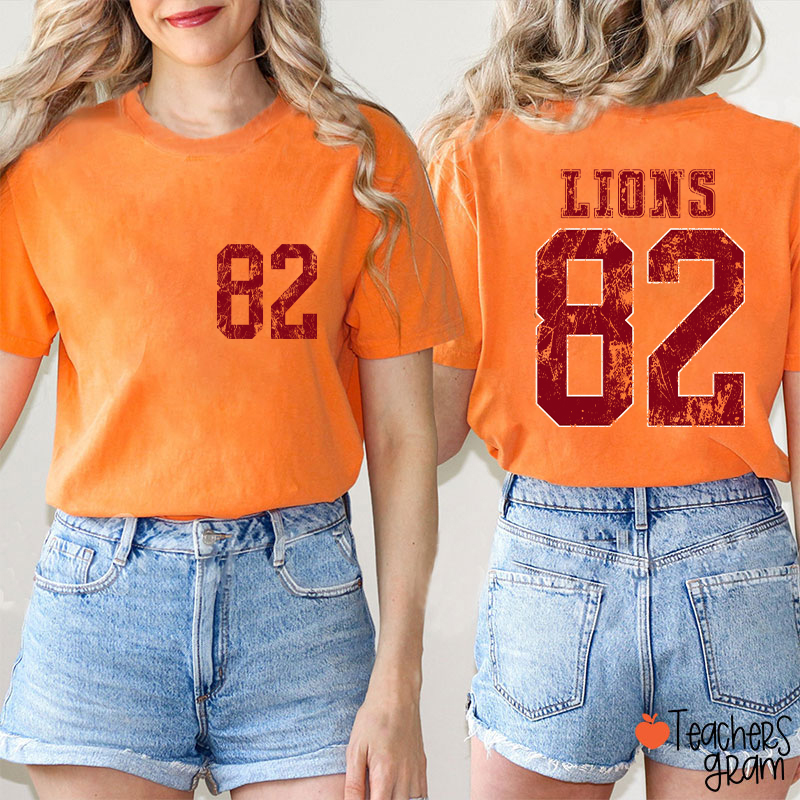 Personalized Mascot Number Faded Texture Sport Graphic Teacher Two Sided T‑Shirt