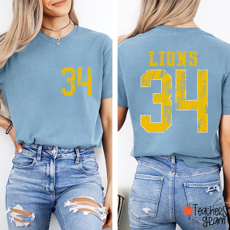 Personalized Mascot Number Faded Texture Sport Graphic Teacher Two Sided T‑Shirt