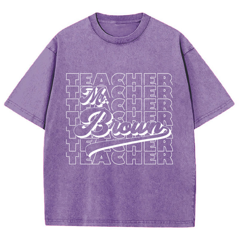 Personalized Name And Position Simple Teacher Washed T-Shirt