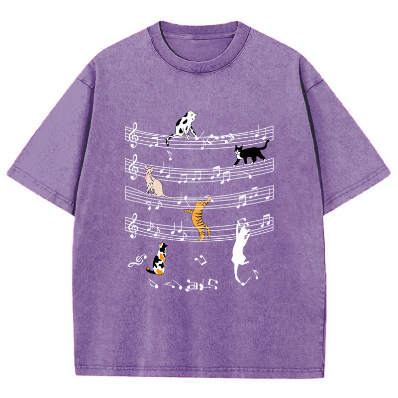 Cats And Music Teacher Washed T-Shirt