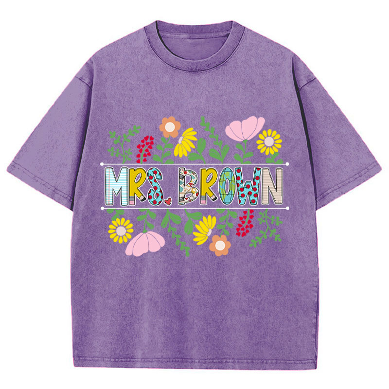 Personalized A Cluster Of Blooming Flowers Teacher Washed T-Shirt
