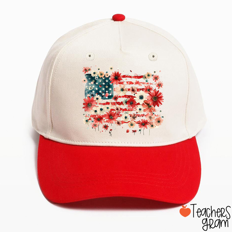 American Flag Floral Teacher Baseball Cap