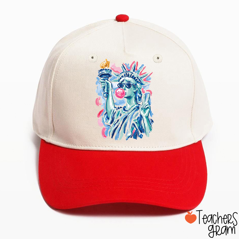 Preppy Statue Of Liberty Blowing Bubble Teacher Baseball Cap