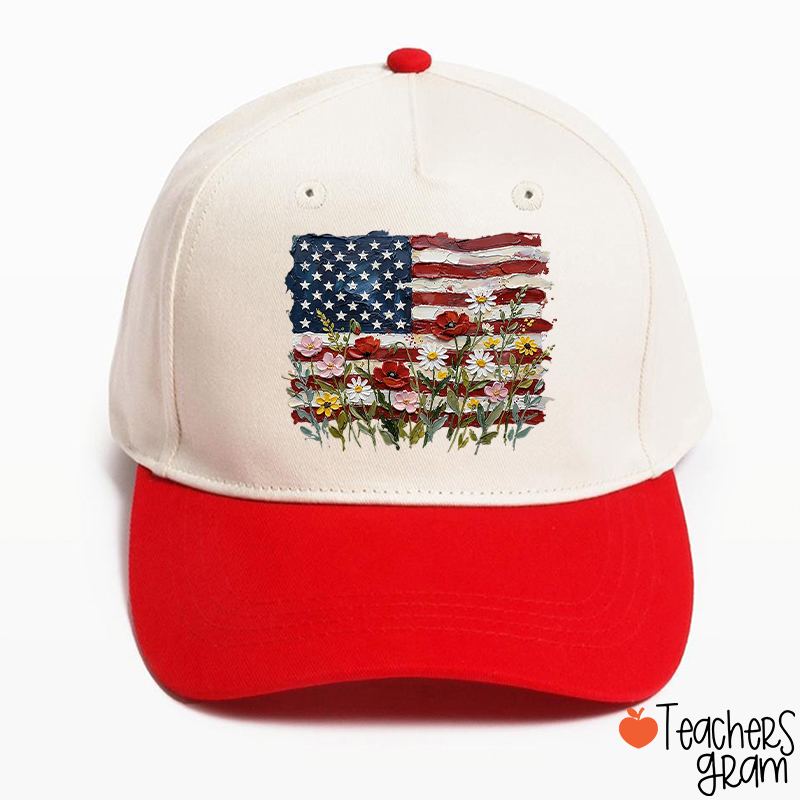 American Flag Floral Teacher Baseball Cap