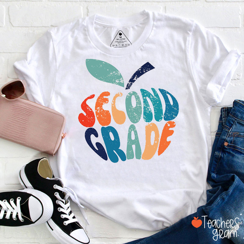 Personalized Grade Distressed Apple Teacher T-Shirt