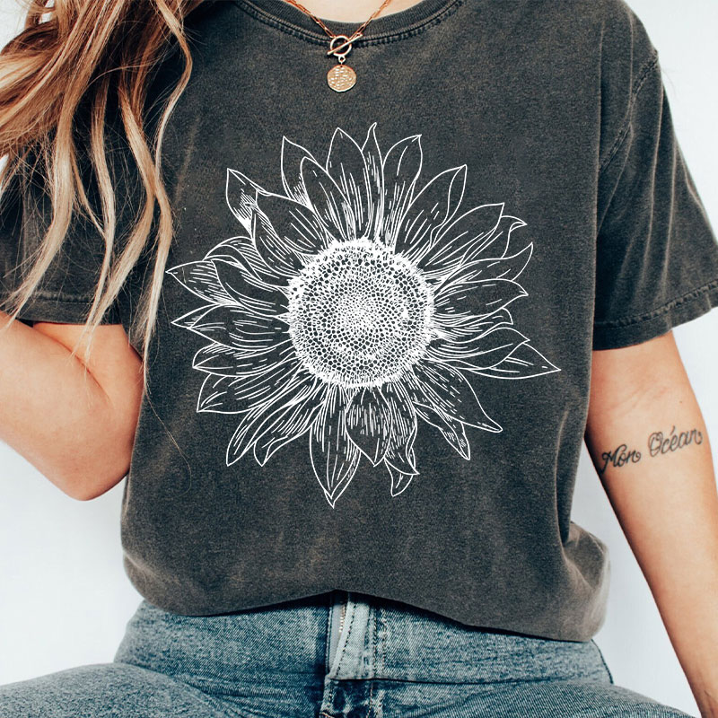 Floral Sunflower Teacher Washed T-Shirt