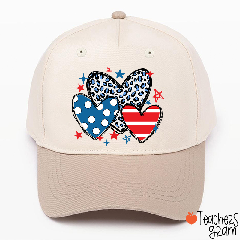 American Hearts Leopard Print Teacher Baseball Cap