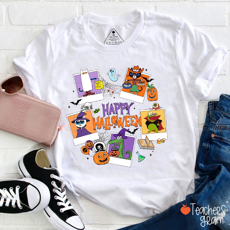 Happy Halloween Blue Cat Teacher T-Shirt