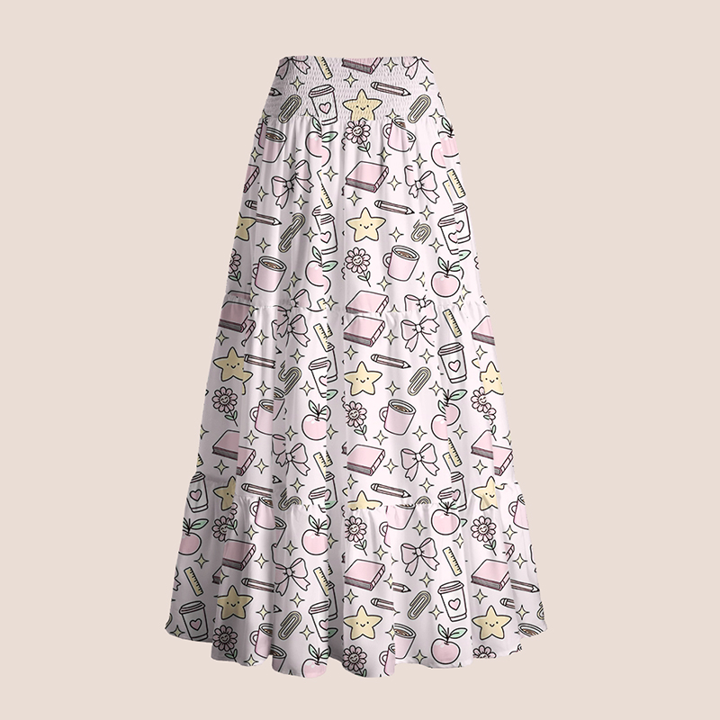 Book Pencil Bow Teacher Tiered Skirt
