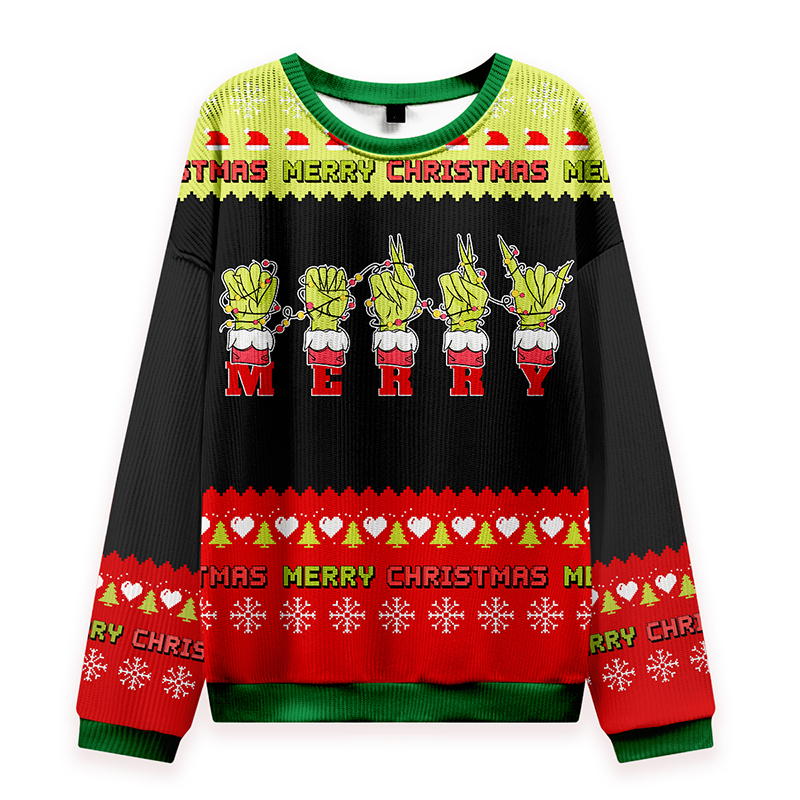 Funny Gestures Merry Christmas Teacher Knit Sweatshirt