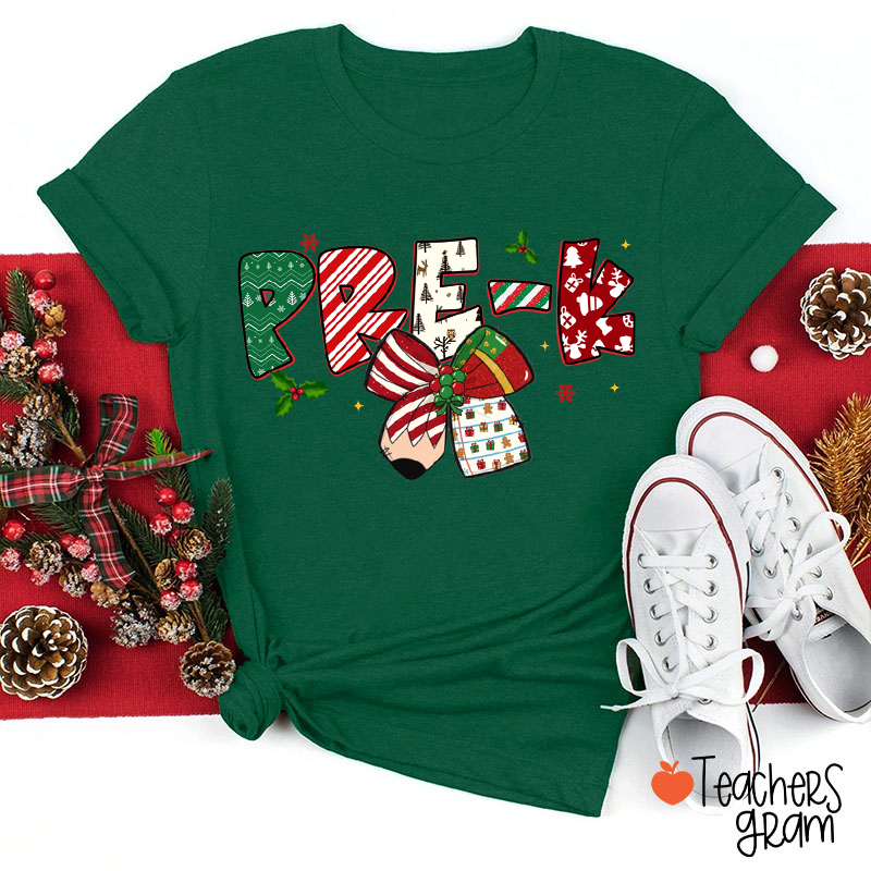 Personalized Grade Christmas Vibes Coquette Bow Teacher T-Shirt