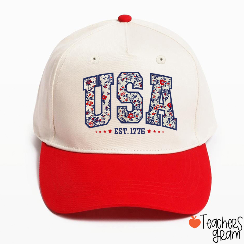 Retro Floral USA Teacher Baseball Cap