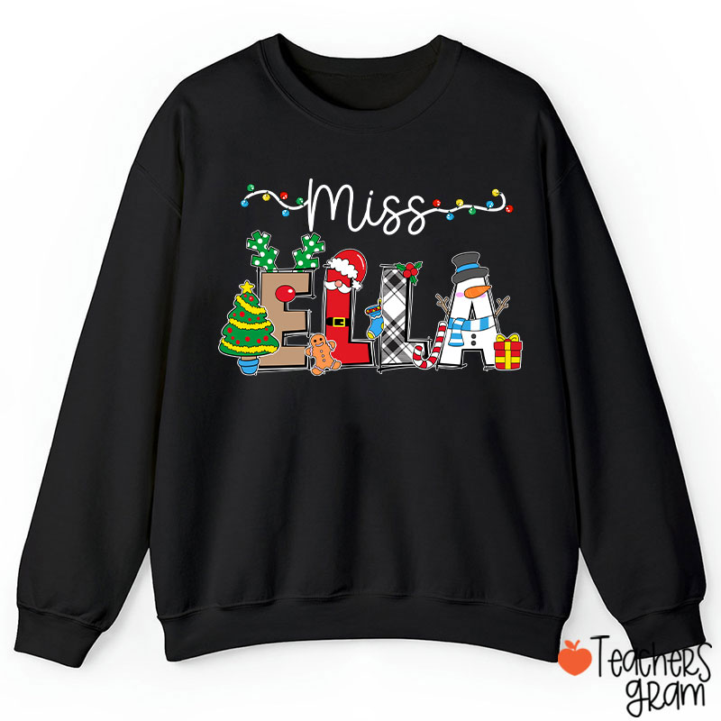 Personalized Name Cute Christmas Elements Teacher Sweatshirt