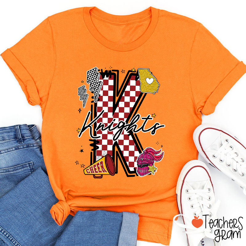 Personalized Mascot Initials Checkered School Spirit Teacher T-Shirt
