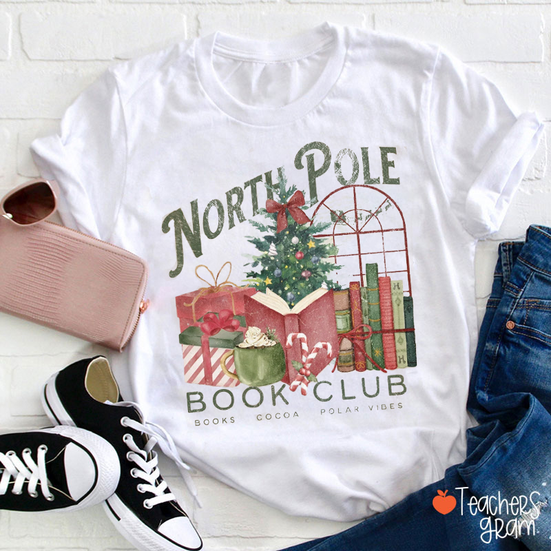North Pole Book Club Christmas Teacher T-Shirt