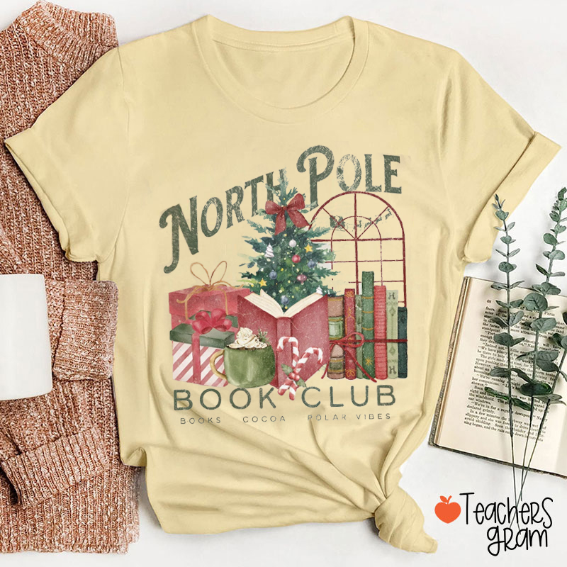 North Pole Book Club Christmas Teacher T-Shirt