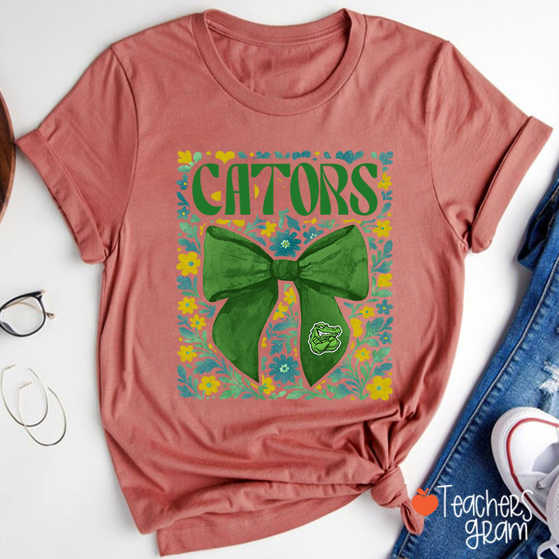 Personalized Mascot Floral Bow School Spirit Teacher T-Shirt
