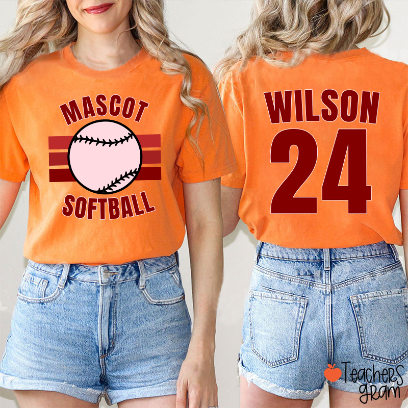 Personalized Mascot And Sport Gradient Lines Teacher Two Sided T-Shirt