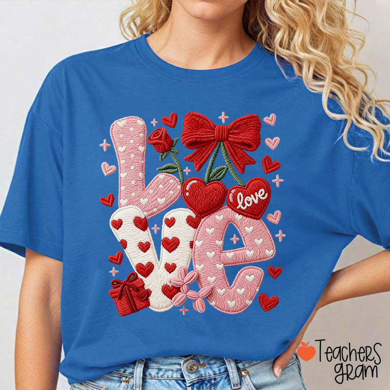 Faux Yarn Love And Rose Teacher T-Shirt