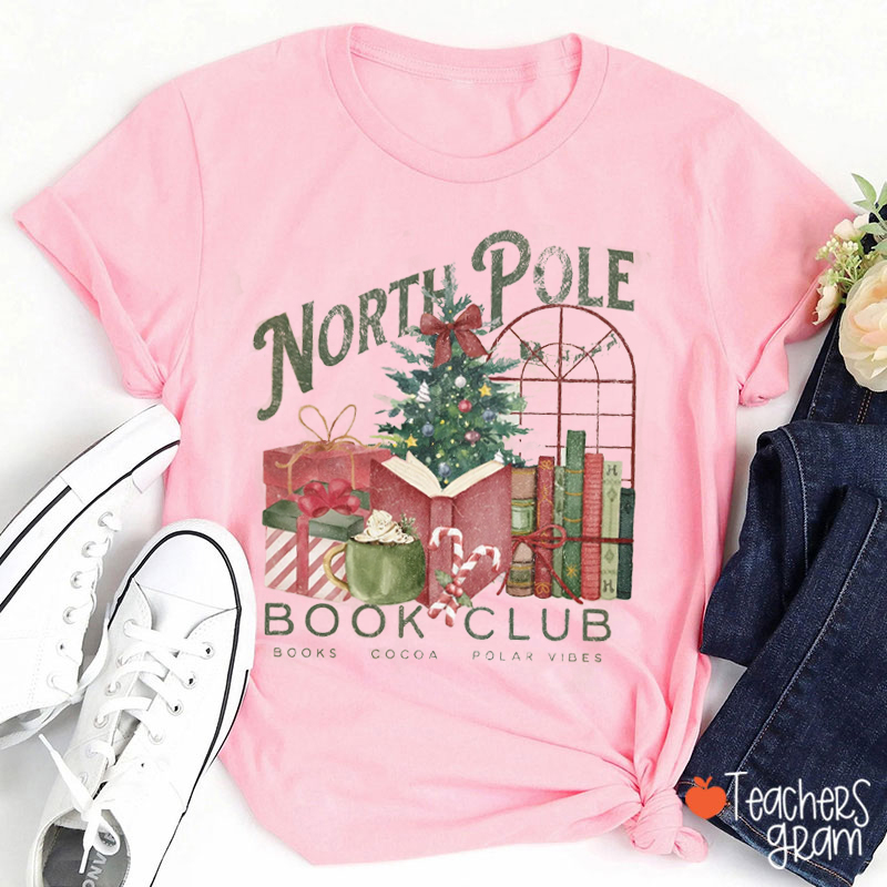 North Pole Book Club Christmas Teacher T-Shirt