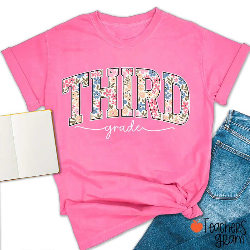 Personalized Grade Flowers Fonts Back To School Teacher T-Shirt