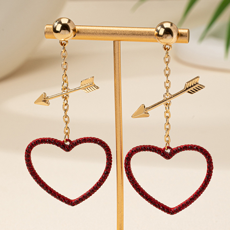 Cupid's Arrow Red Heart Teacher Metal Earrings
