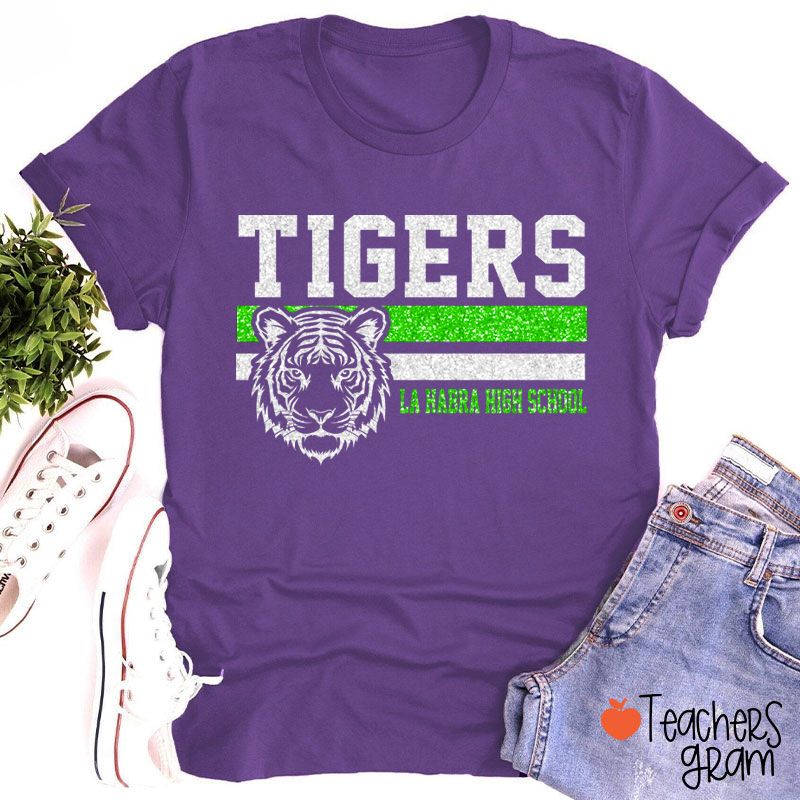 Personalized Mascot And School Name Contrasting Lines Teacher T-Shirt