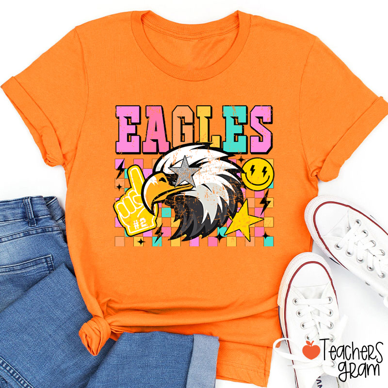 Personalized Starry Eyes Mascot Colored Checkered Teacher T-Shirt