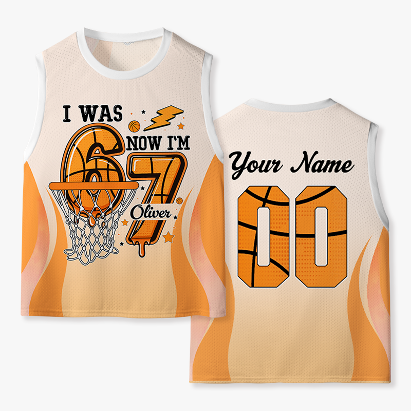 Personalized I Was Six Now I'm Seven Basketball Kids Mesh Jersey Tank Top