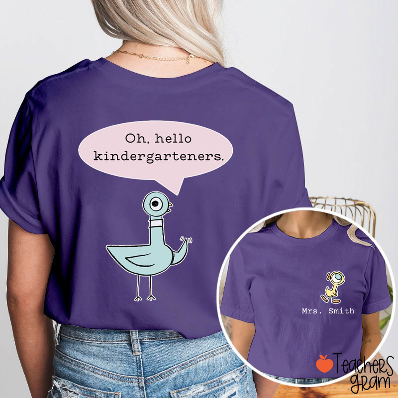 Personalized Name And Grade Hello Teacher Two Sided T-Shirt