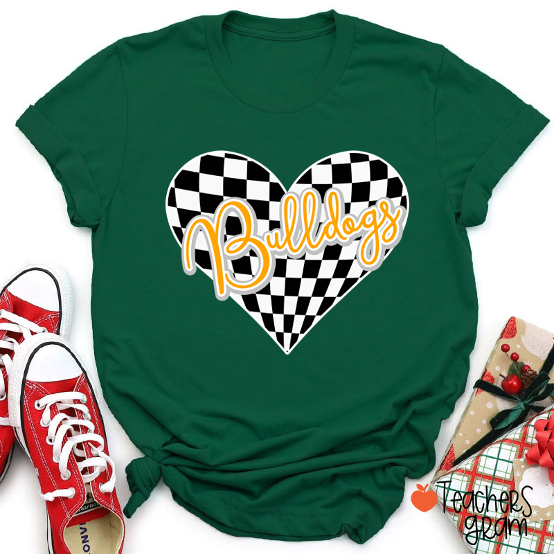 Personalized Mascot Checkerboard Love Heart Teacher T-Shirt
