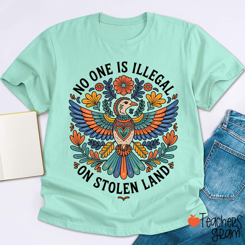 No One Is Illegal On Stolen Land Teacher T-Shirt