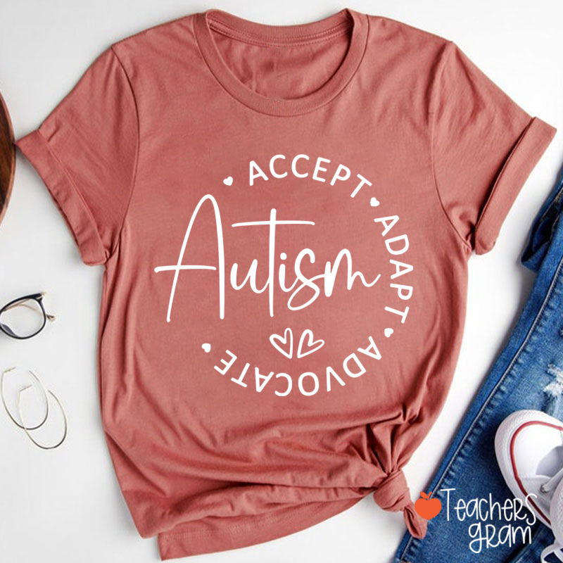 Accept Autism Adapt Advocate Teacher T-Shirt