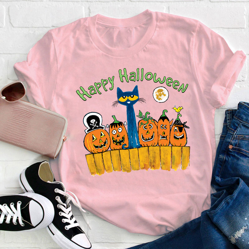 Happy Halloween Cat Moon Pmpkins  T-Shirt