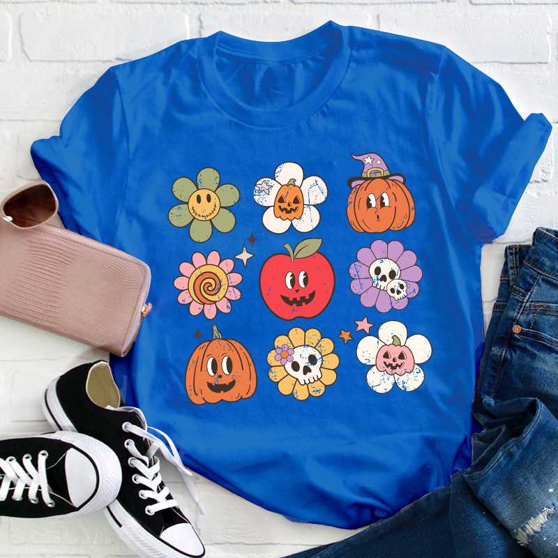 Daisy Apple Pumpkin Halloween Teacher T-Shirt