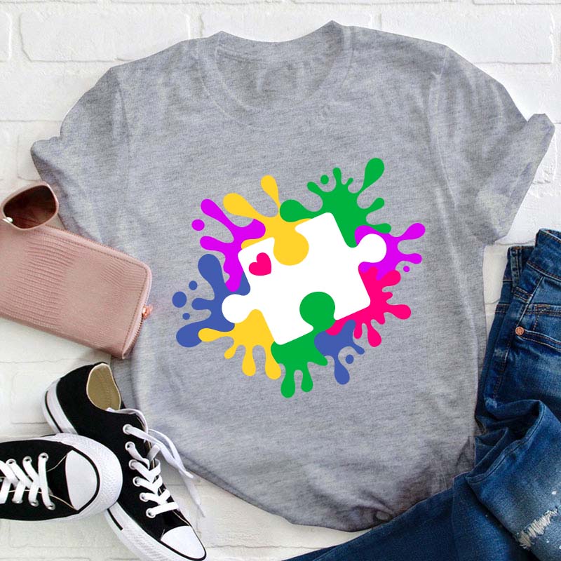 Autism Puzzle Piece Teacher T-Shirt