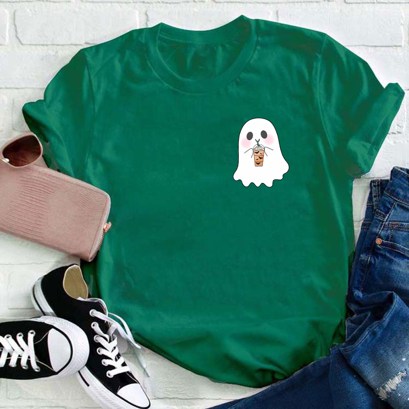 Ghost Drinks Halloween Coffee Teacher T-Shirt