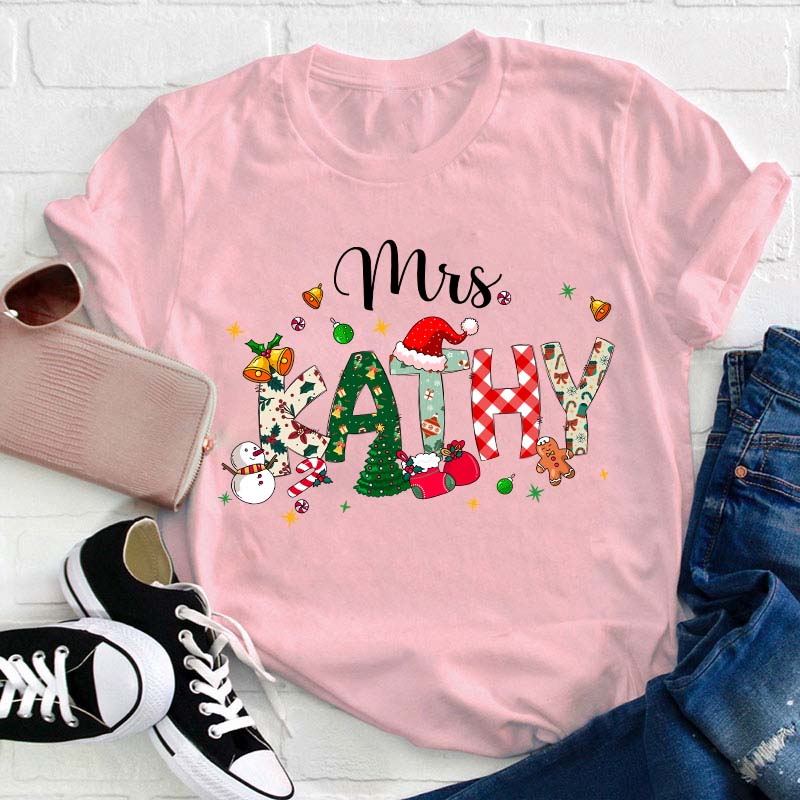 Personalized Name Christmas Atmosphere Teacher T-Shirt