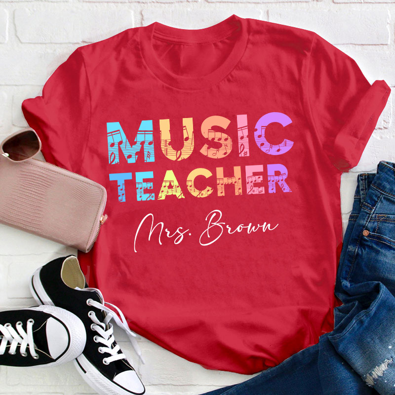 Personalized Name Colorful Music Teacher T-Shirt