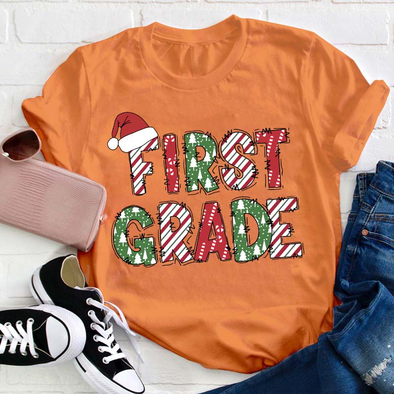 Personalized Grade Christmas Crew Teacher T-Shirt