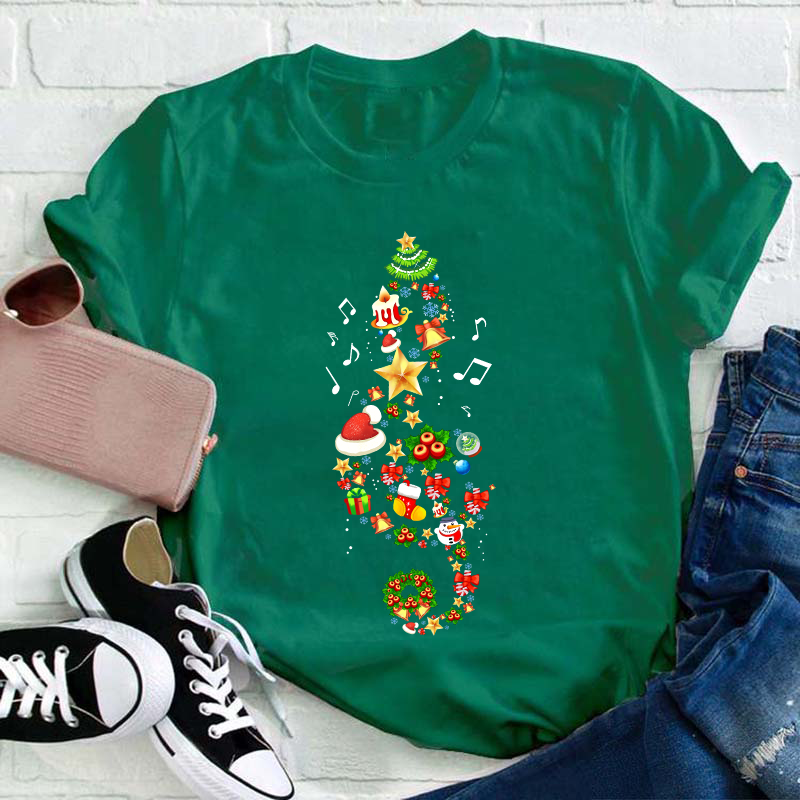 Christmas Tree With Music Notes Teacher T-Shirt