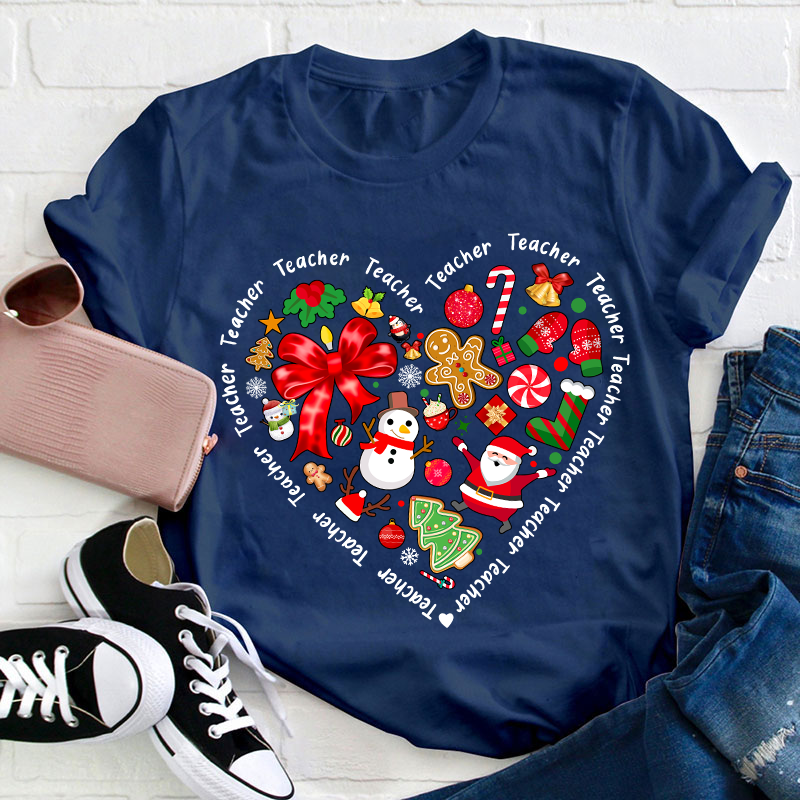 Merry Christmas Heart Teacher T-Shirt