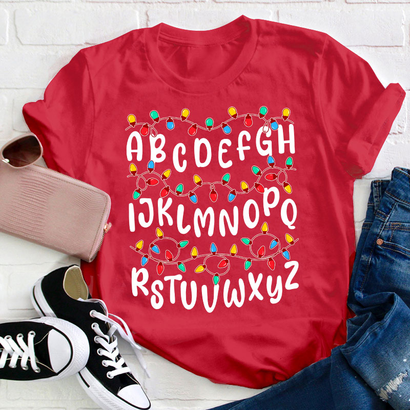 Colorful Christmas Light Alphabet Teacher T-Shirt