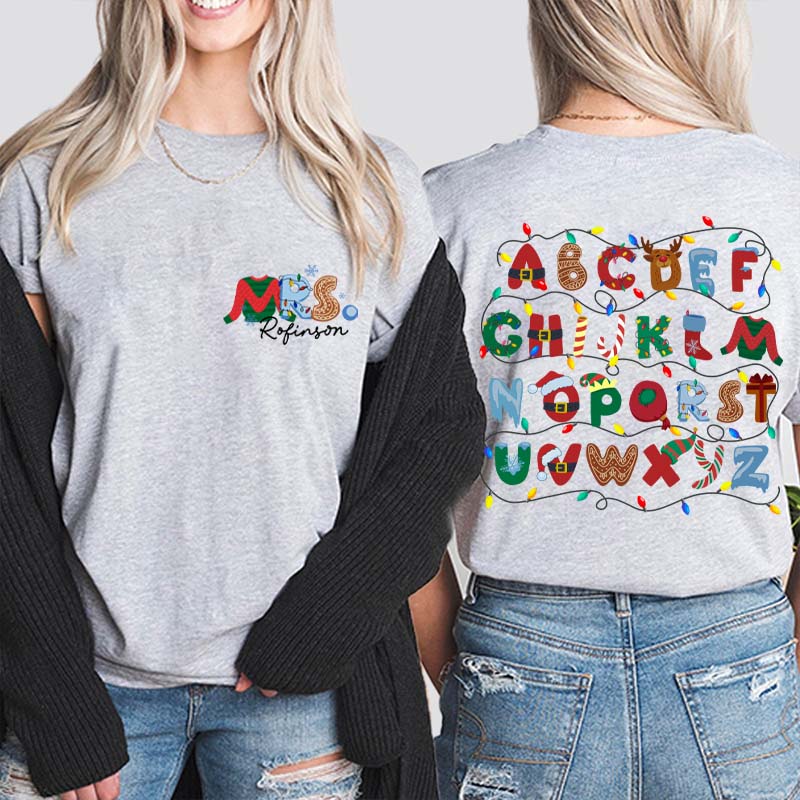 Personalized Alphabet Christmas Teacher T-Shirt