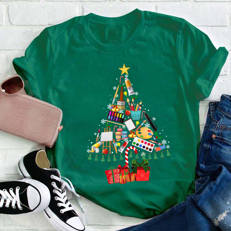 Draw A Christmas Tree Teacher T-Shirt