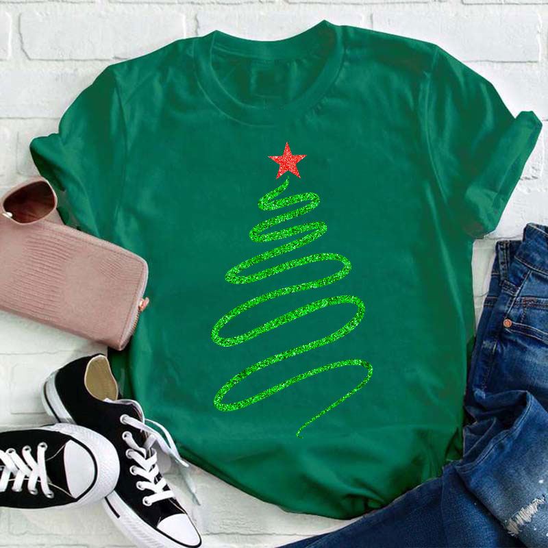 Draw A Sparkling Christmas Tree Teacher T-Shirt