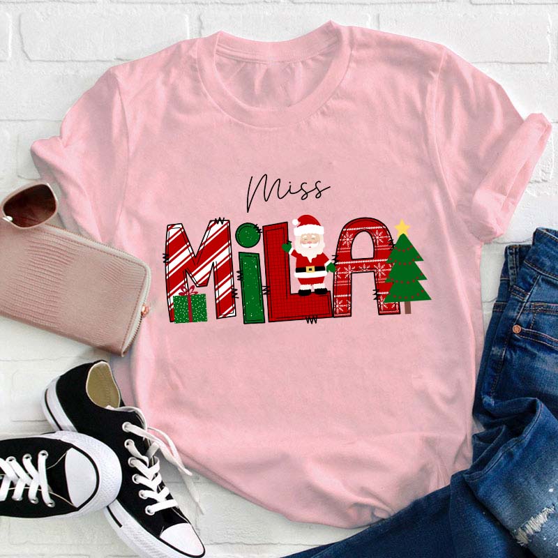Personalized Name Merry Christmas Teacher T-Shirt