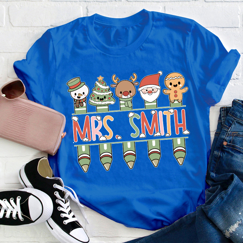 Personalized Name Cute Christmas Pen Teacher T-Shirt
