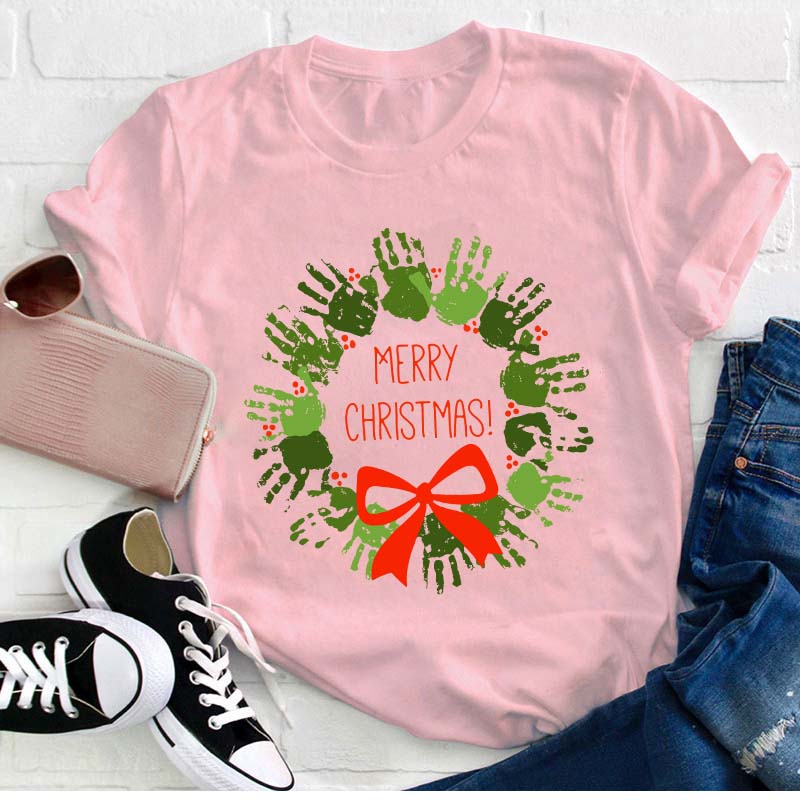 Cute Hands Merry Christmas Teacher T-Shirt