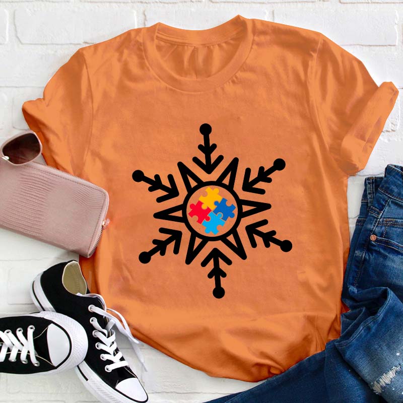 Autism Awareness Snowflake Teacher T-Shirt